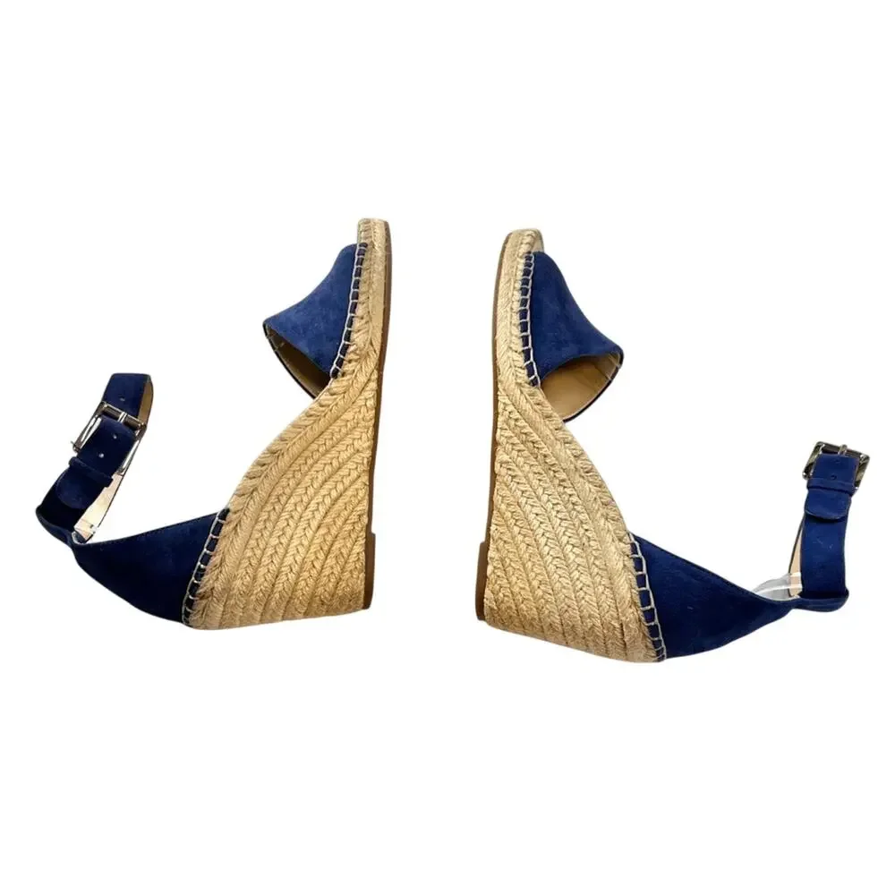 Vince Camuto Leera Wedge Sandals 8.5 Moody Blues Suede Jute Espadrille Boho